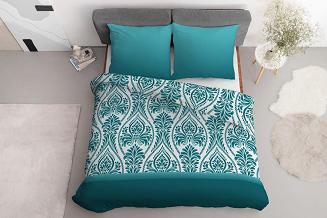 Pościel bawełniana 200x220 Detexpol turkusowa w liście paproci