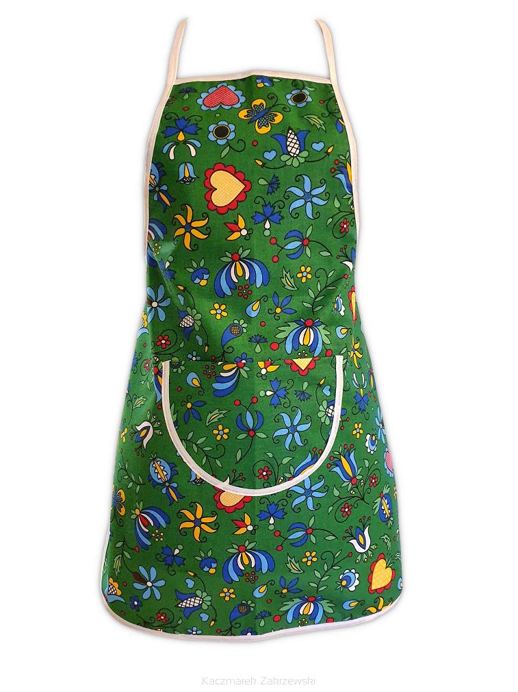 Fartuch kuchenny zielony wzór łowicki