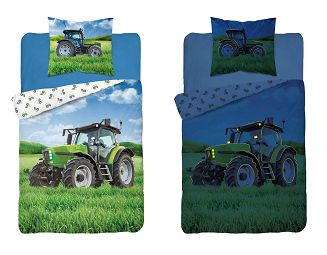 Pościel dla dzieci 160x200 fluorescencyjna młodzieżowa wzór traktor