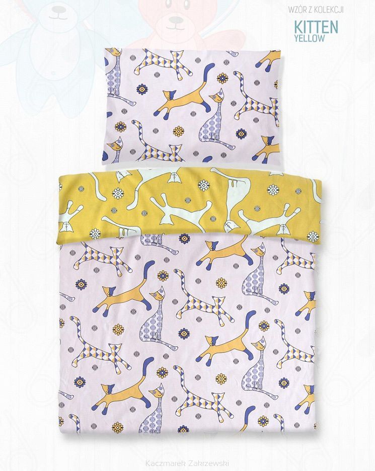 Pościel bawełna druk / KITTIES YELLOW / 90x120 +1x 40x60