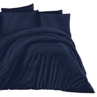 Pościel satyna bawełniana adamaszek 200x220 ciemnoniebieska