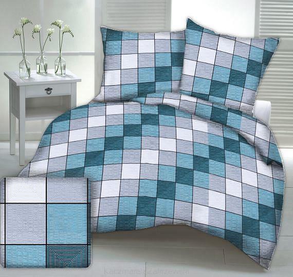 Pościel z kory 200x220 wzór piknikowa krata turkusowa