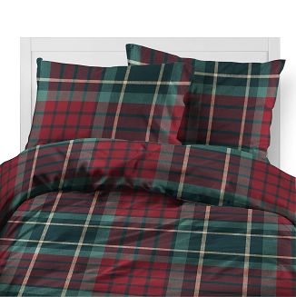 Pościel flanelowa świąteczna 220x200 zielona bordowa krata