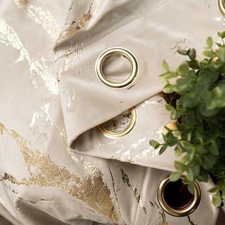 Zasłona gotowa na przelotkach MARMA 140x250 jasnokremowa ze złotym nadrukiem