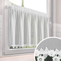 Zazdrostka gotowa na taśmie LILI 150x60 Eurofirany biała z kwiatowym wykończeniem na dole