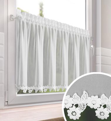 Zazdrostka gotowa na taśmie LILI 150x60 Eurofirany biała z kwiatowym wykończeniem na dole