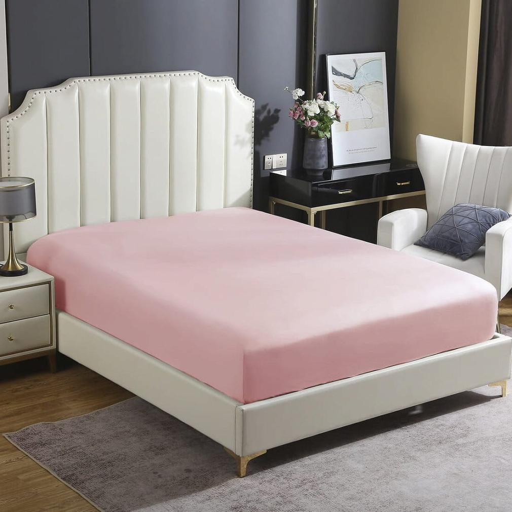 Prześcieradło satyna bawełniana z gumką 200x220 SIN pudrowe