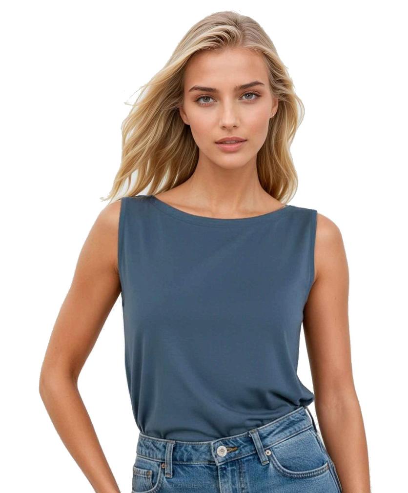 Koszulka damska na szerokich ramiączkach oversize Jakina granatowa