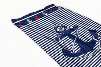 Ręcznik plażowy 100x110 biały granatowy paski kotwica