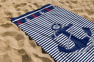 Ręcznik plażowy 100x110 biały granatowy paski kotwica