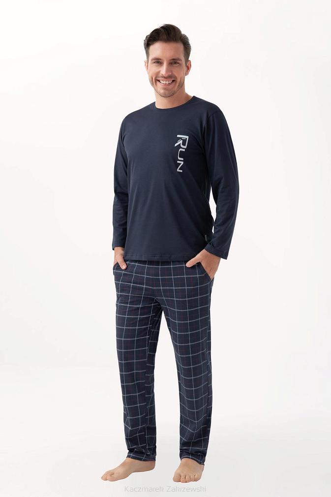 Piżama męska LUNA kod 810 grafitowy granat spodnie w kratę