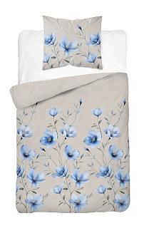 Pościel bawełniana 140x200 Detexpol beżowa w niebieskie kwiaty