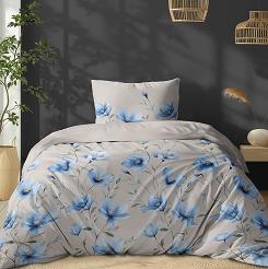 Pościel bawełniana 140x200 Detexpol beżowa w niebieskie kwiaty