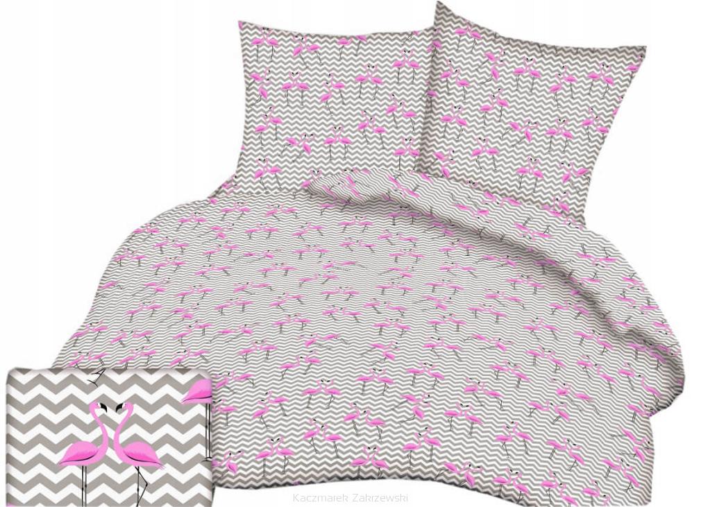 Pościel z kory 200x220 wzór flamingi + zygzak