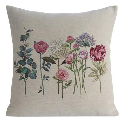 Poszewka dekoracyjna gobelin45x45 Eurofirany naturalna ogrodowe kwiaty peonie
