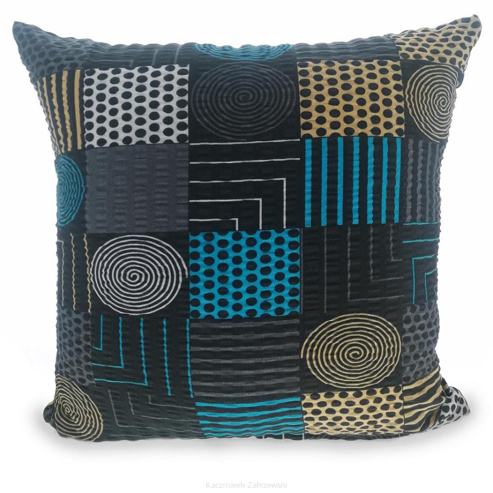 Poszewka z kory 50x60 czarna grafitowa turkusowa koła