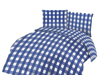 Pościel bawełniana 180x200 COTTONLOVE biała granatowa krata