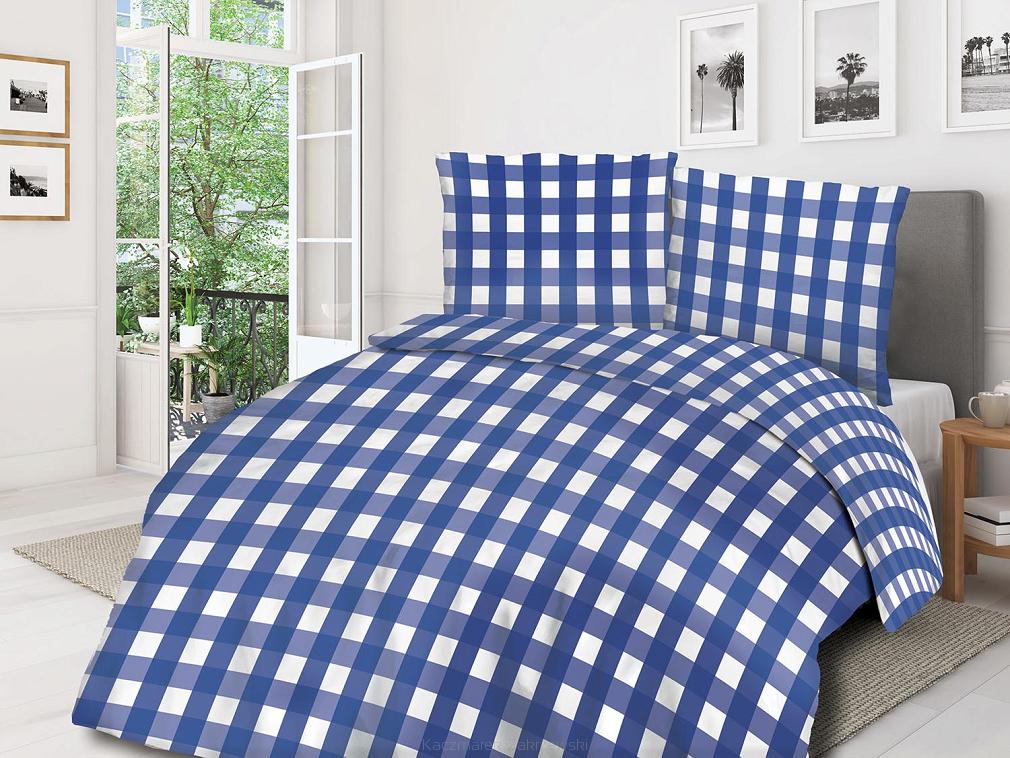 Pościel bawełniana 180x200 COTTONLOVE biała granatowa krata