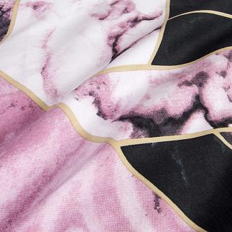 Pościel satyna bawełniana SATYNLOVE 140x200 pudrowa czarna geometryczny marmurek