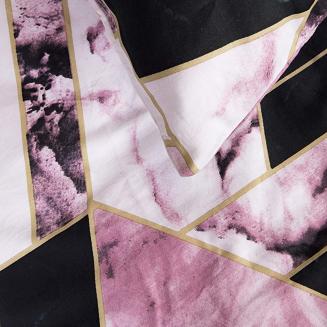 Pościel satyna bawełniana SATYNLOVE 140x200 pudrowa czarna geometryczny marmurek