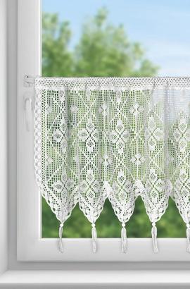 Firana gotowa zazdrostka MARTHA 150x60 Eurofirany biała z ażurowym kwiatowym wzorem
