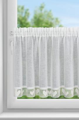 Firana gotowa zazdrostka  GAJA 150x60 Eurofirany kremowa z ażurowym wzorem serc