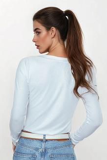 Koszulka damska z długim rękawem z prążkowanej wiskozy Eleonor biała