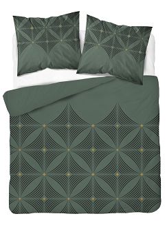 Pościel satynowa 220x200 Detexpol zielona czarna geometryczny wzór a'la kwiaty