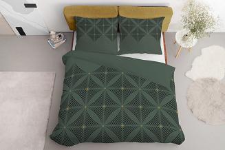 Pościel satynowa 220x200 Detexpol zielona czarna geometryczny wzór a'la kwiaty
