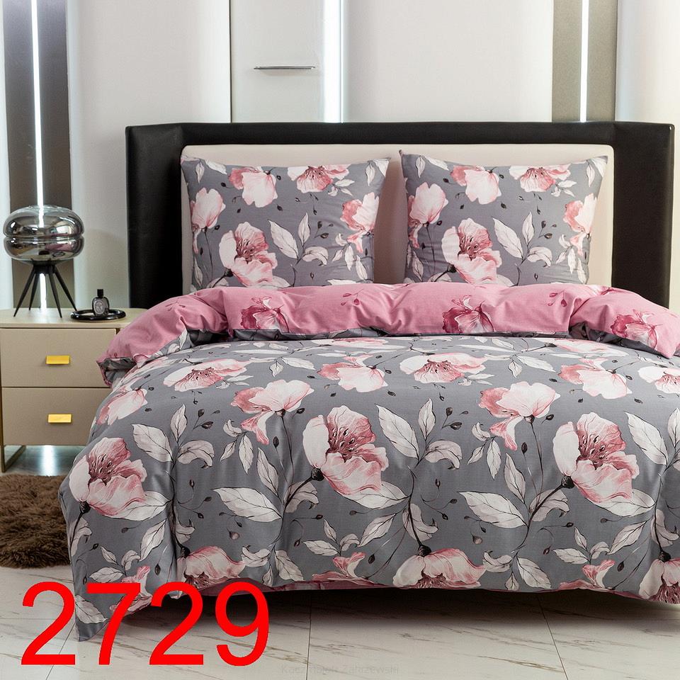 Pościel satynowa 140x200 szara różowa kwiaty w ogrodzie
