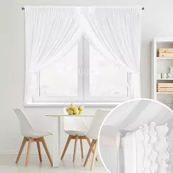 Firana gotowa na taśmie LUISA 400x160 Eurofirany biała z falbanami i dekoracyjnym troczkiem