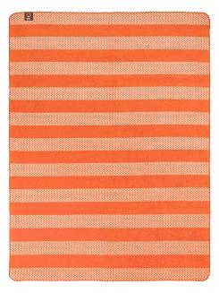 Koc bawełniano-akrylowy 150x200 beżowy pomarańczowy w pasy zygzaki