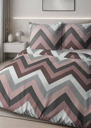 Pościel satynowa Home Satin 220x200 pudrowa szara w duże zygzaki