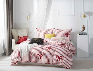 Biała Świąteczna Pościel z Mikrofibry z Nadrukiem 220x200 Xmass Bow