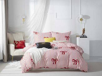 Biała Świąteczna Pościel z Mikrofibry z Nadrukiem 220x200 Xmass Bow