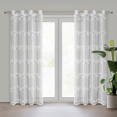 Zasłona gotowa na przelotkach SOTERA 140x250 Eva Minge Eurofirany biała designerska aplikacja z fręd