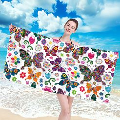Ręcznik plażowy 100x180 biały folkowe motyle