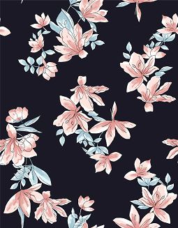 Koszula damska LUNA kod 204 granatowa w różowe niebieskie kwiaty magnolii