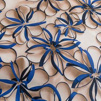 Komplet pościeli dwustronnej 140x200 beżowa niebieska kwiaty 3D