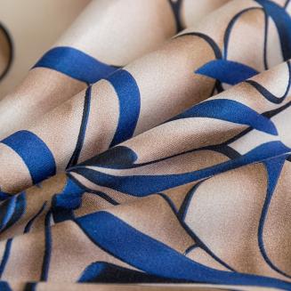 Komplet pościeli dwustronnej 140x200 beżowa niebieska kwiaty 3D