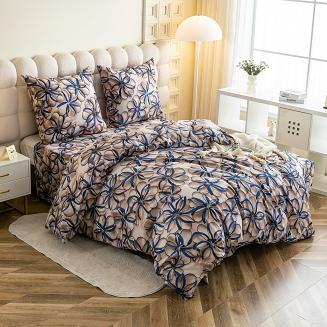 Komplet pościeli dwustronnej 140x200 beżowa niebieska kwiaty 3D