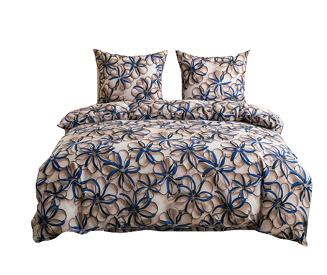 Komplet pościeli dwustronnej 140x200 beżowa niebieska kwiaty 3D