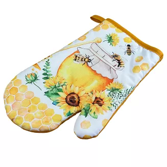 Rękawice kuchenne 18x27 z magnesem 2 szt. białe żółte pszczeli raj