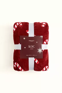 Świąteczny Koc z Mikrofibry 150x200 CANDIES Czerwony w Cukrowe Laski