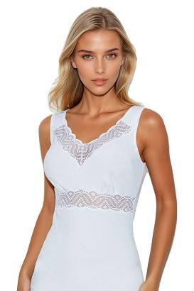 Koszulka damska z szerokimi ramiączkami i koronkowym wykończeniem Ronia biała