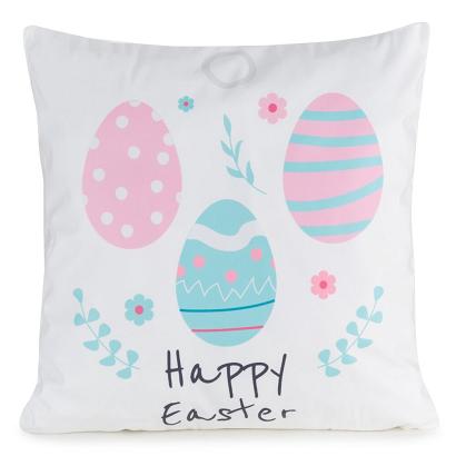 Poszewka dekoracyjna WIOSNA 45x45 Eurofirany biała różowa wielkanocne pisanki