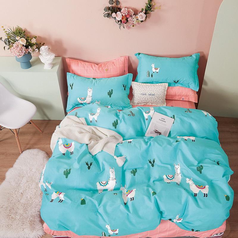 Pościel dla dzieci 160x200 turkusowa różowa w lamy