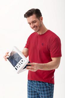 Piżama męska LUNA kod 803 bordowa spodenki w kratkę