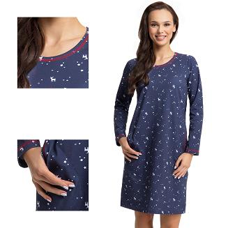 Koszula damska LUNA kod 135 granatowa w renifery i gwiazdki