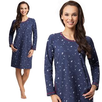 Koszula damska LUNA kod 135 granatowa w renifery i gwiazdki